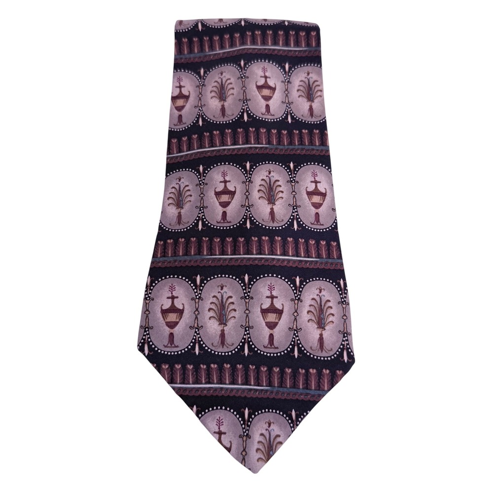UNICEF Mens Silk Tie English Ornament Decorative Mantelpiece Black Tan USA Made